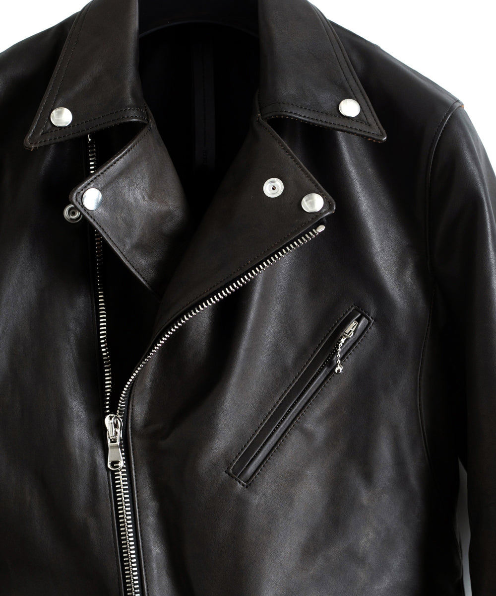 Load image into Gallery viewer, Domestic Cow Tanned Oil Retanned Leather Sumi dyed Double Riders Jacket