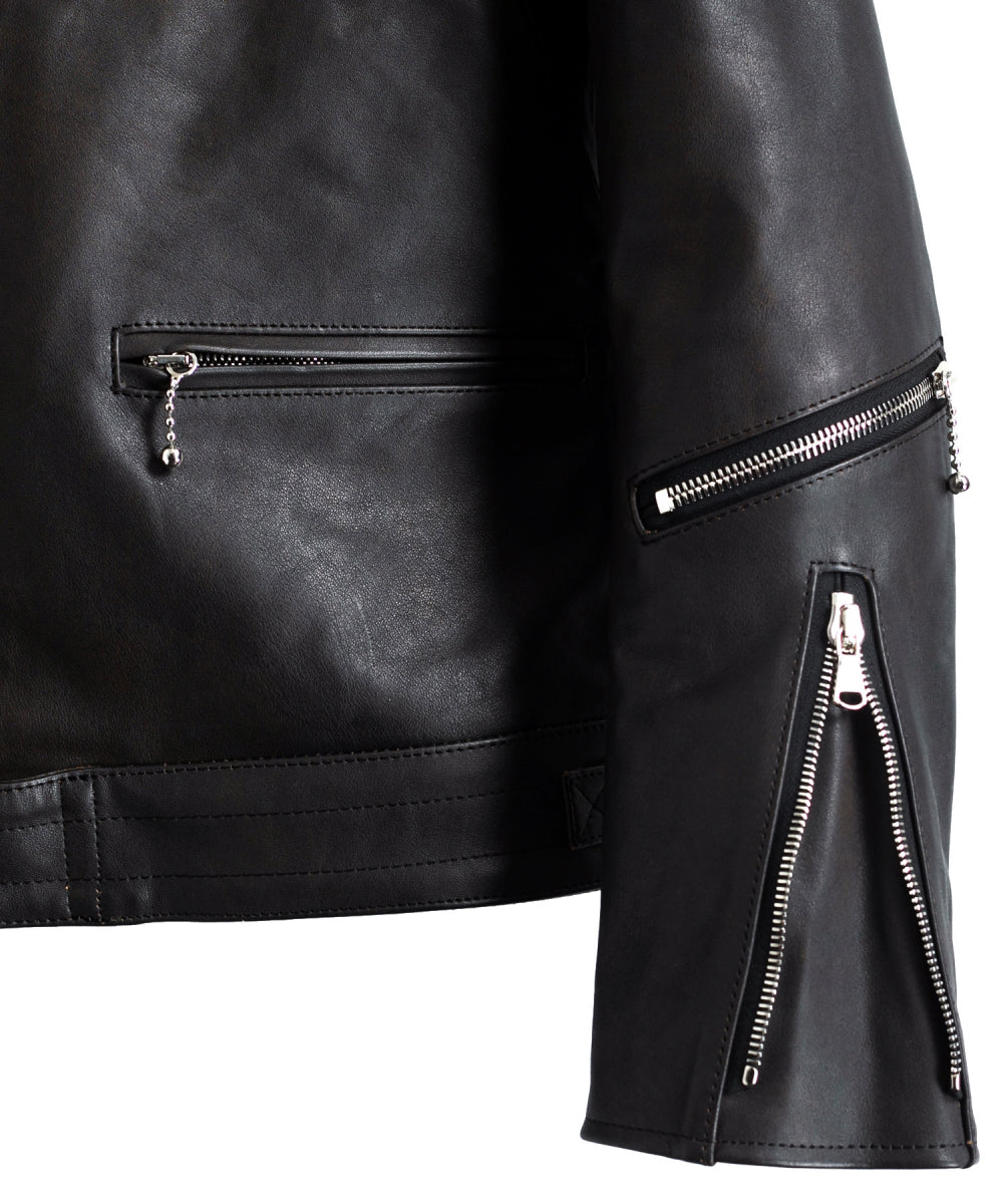 Load image into Gallery viewer, Domestic Cow Tanned Oil Retanned Leather Sumi dyed Double Riders Jacket