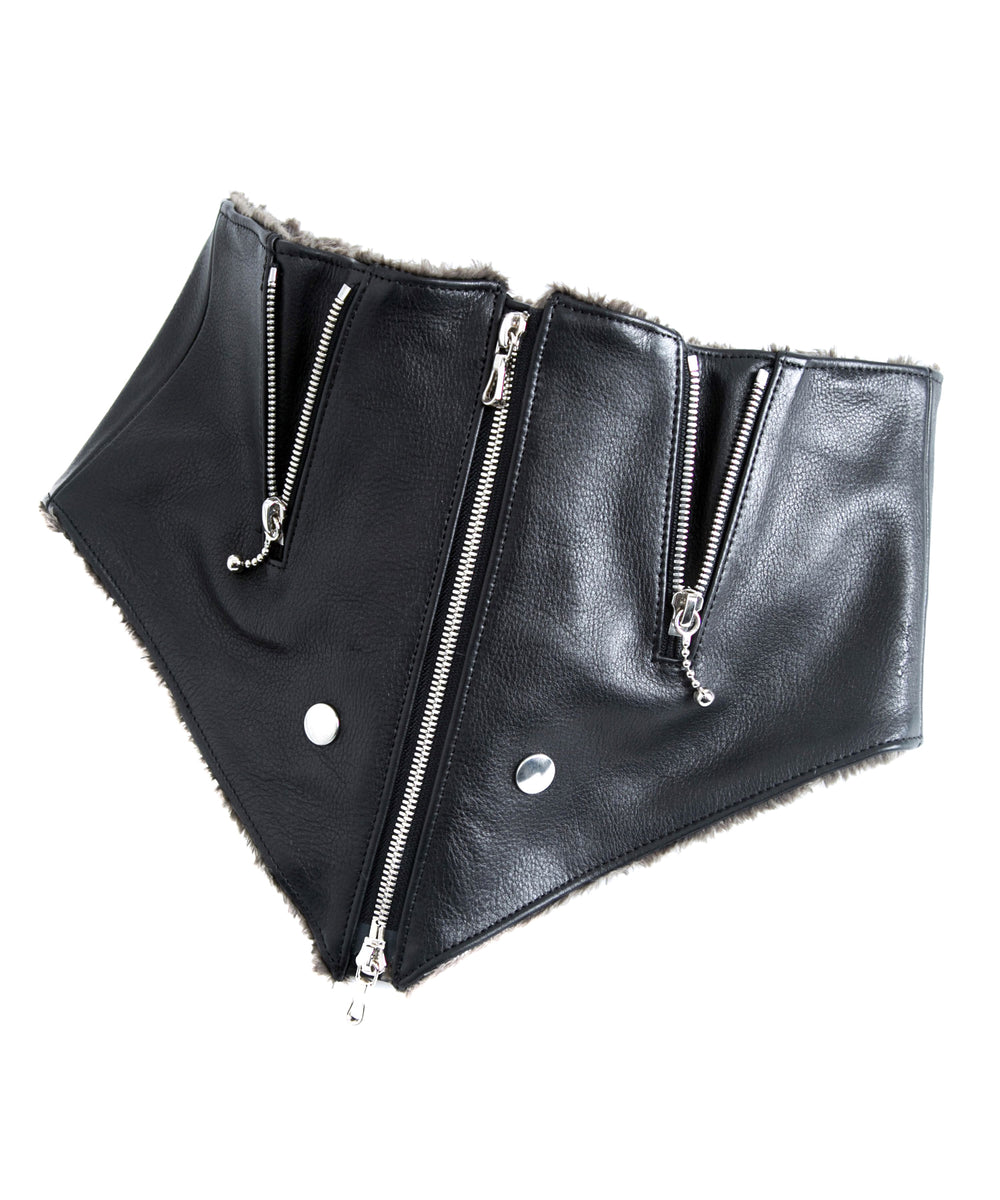 STRUM - 新型ジャパンカウハイド タンニン ソフト天然シボ仕上げ TOECUTTER 2 ライダースネックウォーマー / BLACK 【STRUM】  | BRYAN