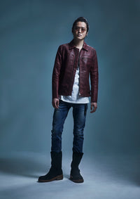 Load image into Gallery viewer, Japan Vegetable Full tanned Calf skin Garment Burning Dyed "FEVER" Single Riders - BURGUNDY