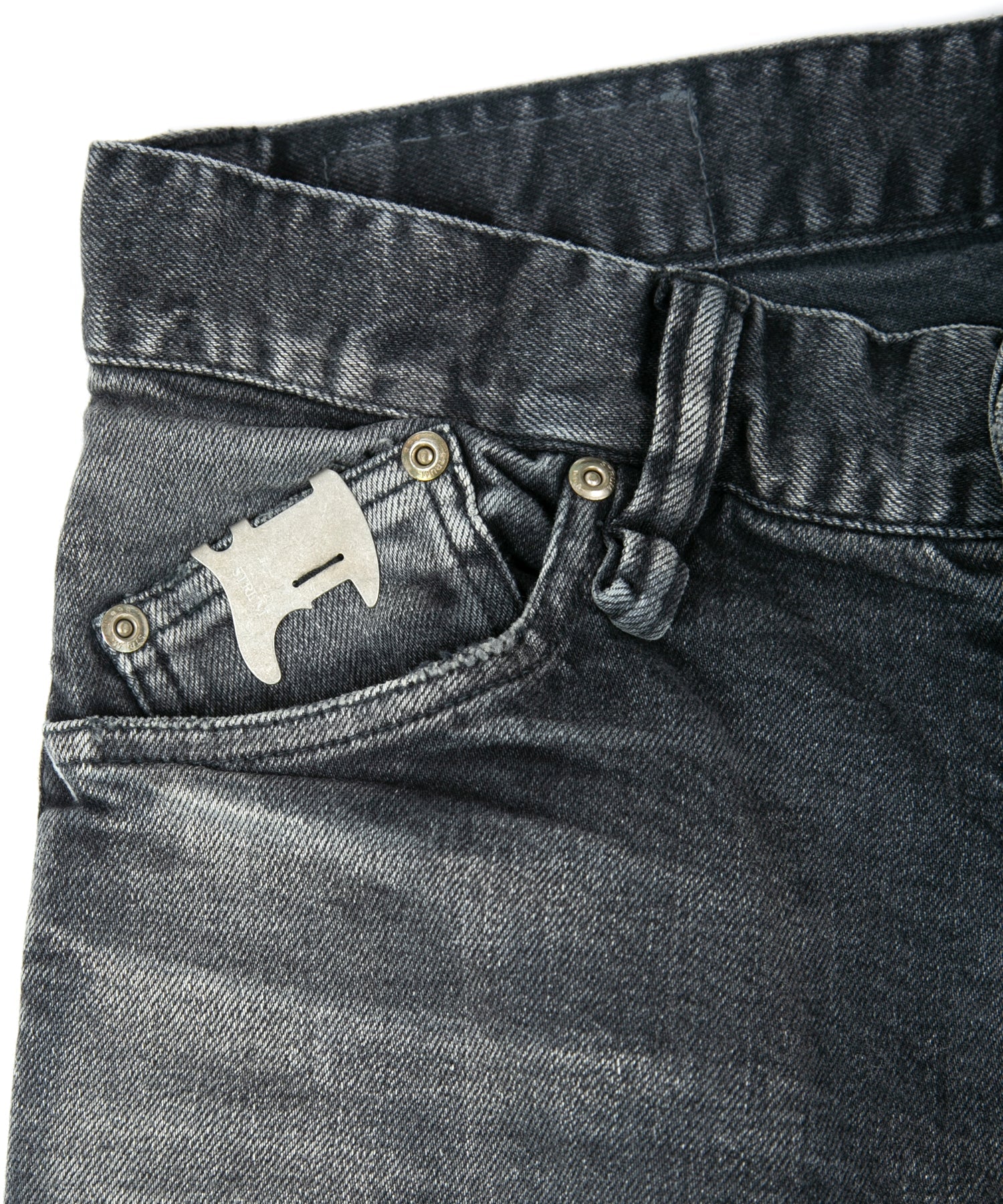 Load image into Gallery viewer, 12.5oz Organic Cotton Stretch Denim Tight Straight Jeans USED CRASH & REPAIR PROCESSING - BLACK