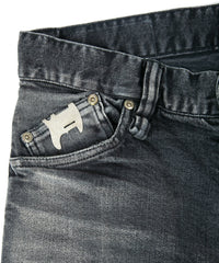 Load image into Gallery viewer, 12.5oz Organic Cotton Stretch Denim Tight Straight Jeans USED CRASH & REPAIR PROCESSING - BLACK