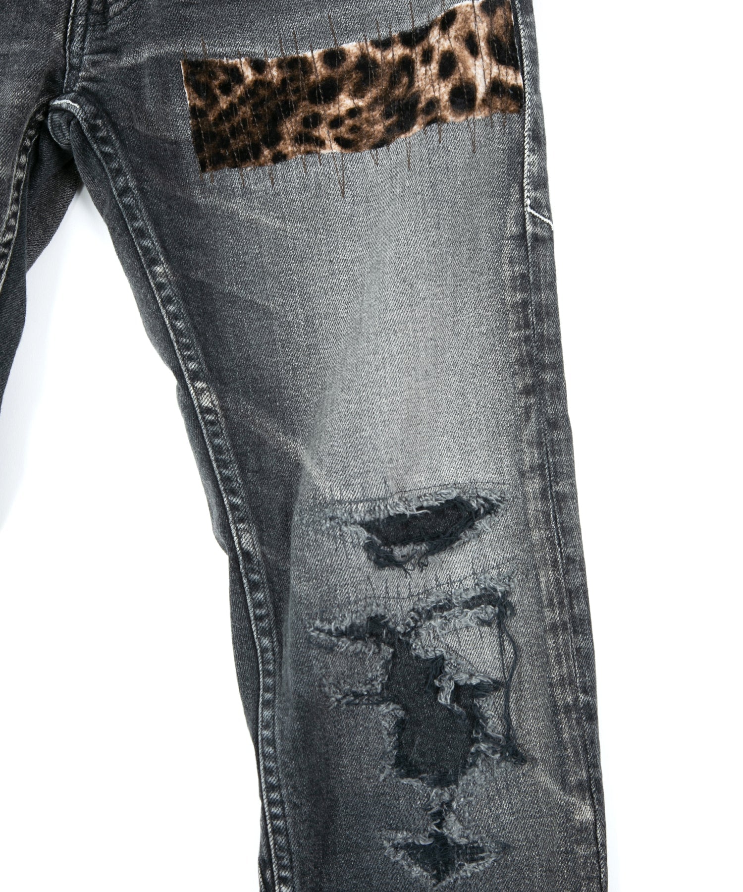 Load image into Gallery viewer, 12.5oz Organic Cotton Stretch Denim Tight Straight Jeans USED CRASH & REPAIR PROCESSING - BLACK