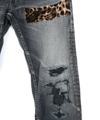 Load image into Gallery viewer, 12.5oz Organic Cotton Stretch Denim Tight Straight Jeans USED CRASH & REPAIR PROCESSING - BLACK