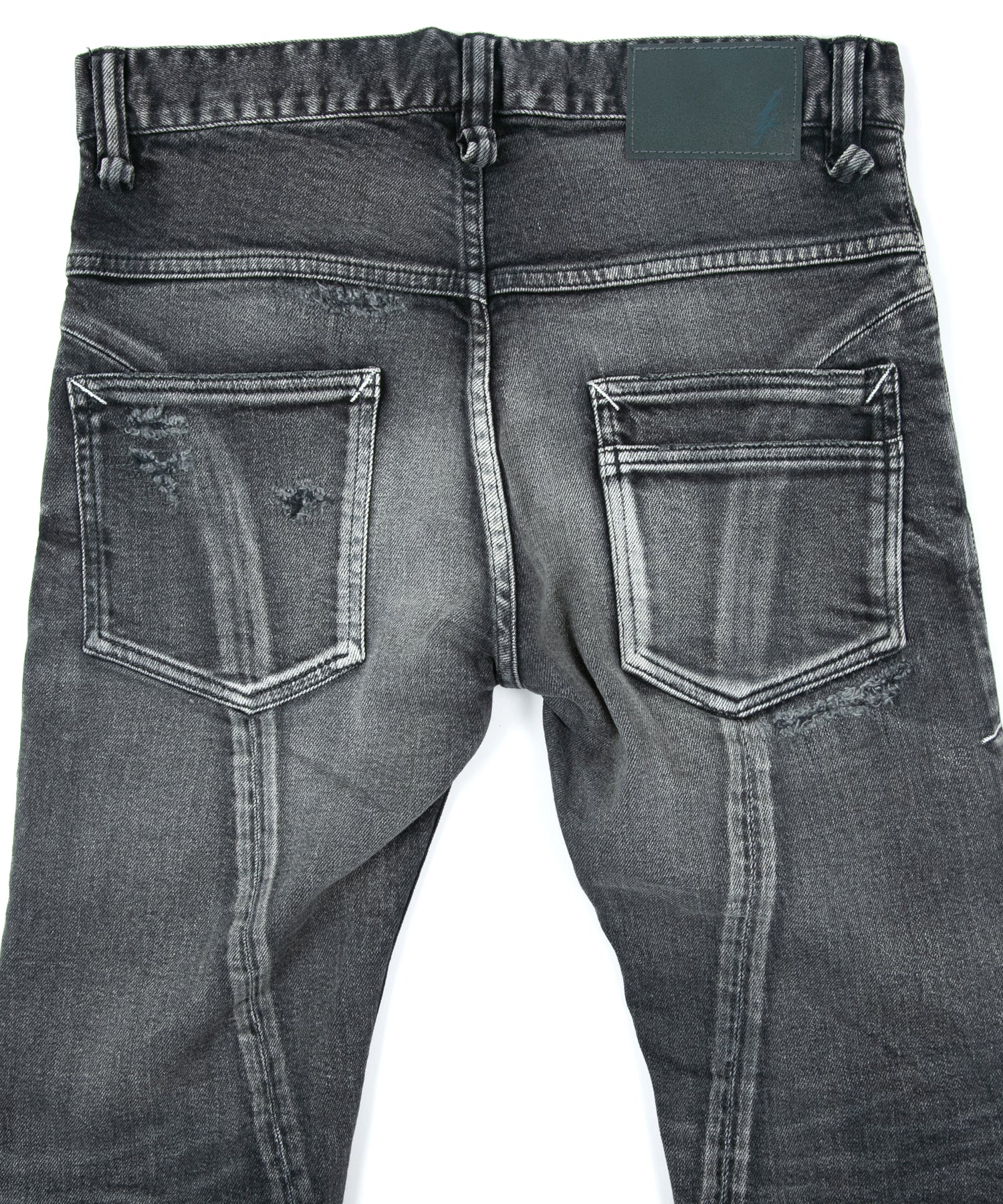 Load image into Gallery viewer, 12.5oz Organic Cotton Stretch Denim Tight Straight Jeans USED CRASH & REPAIR PROCESSING - BLACK