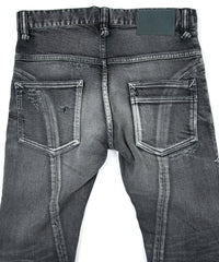 Load image into Gallery viewer, 12.5oz Organic Cotton Stretch Denim Tight Straight Jeans USED CRASH & REPAIR PROCESSING - BLACK