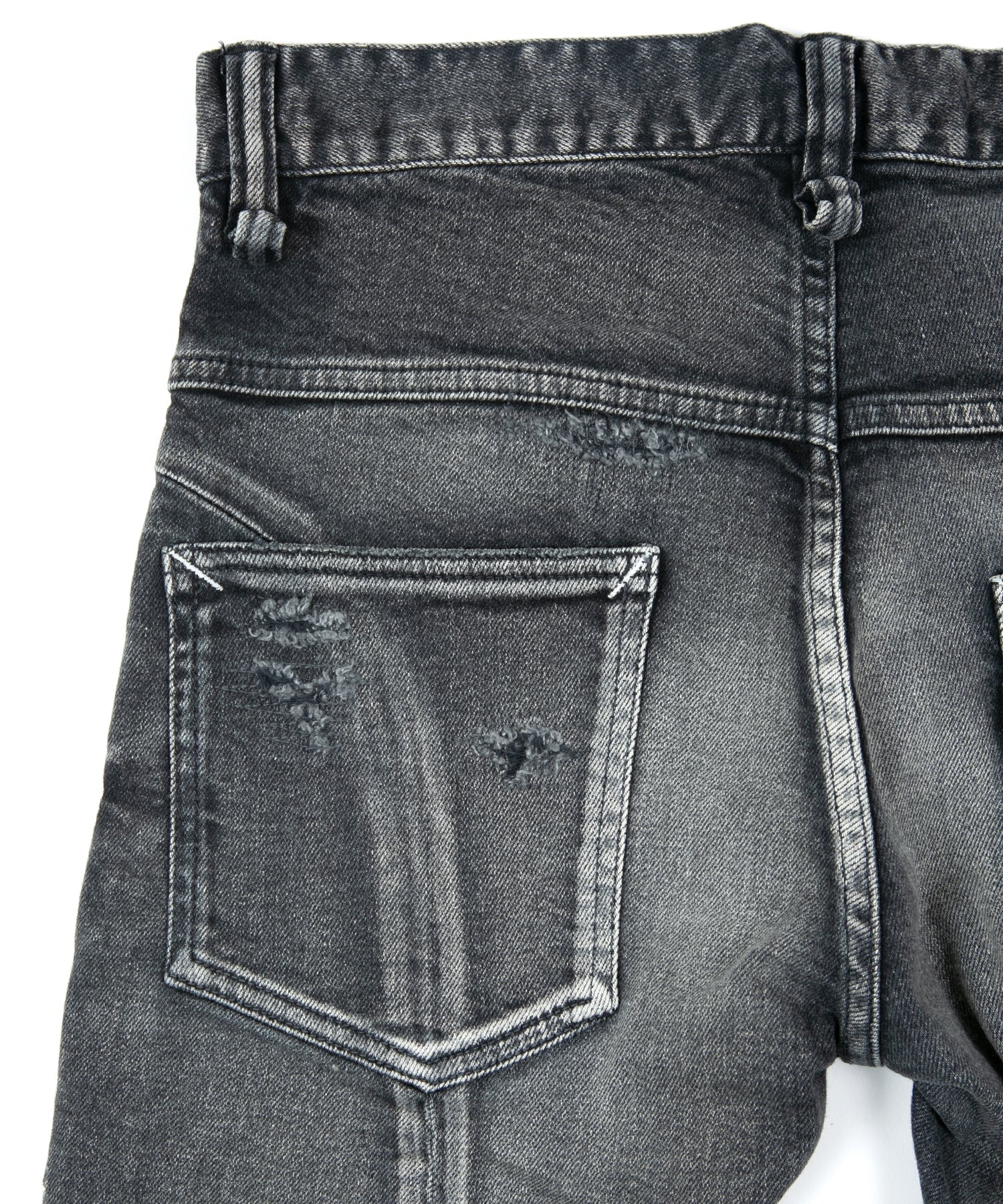 Load image into Gallery viewer, 12.5oz Organic Cotton Stretch Denim Tight Straight Jeans USED CRASH & REPAIR PROCESSING - BLACK
