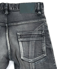 Load image into Gallery viewer, 12.5oz Organic Cotton Stretch Denim Tight Straight Jeans USED CRASH & REPAIR PROCESSING - BLACK