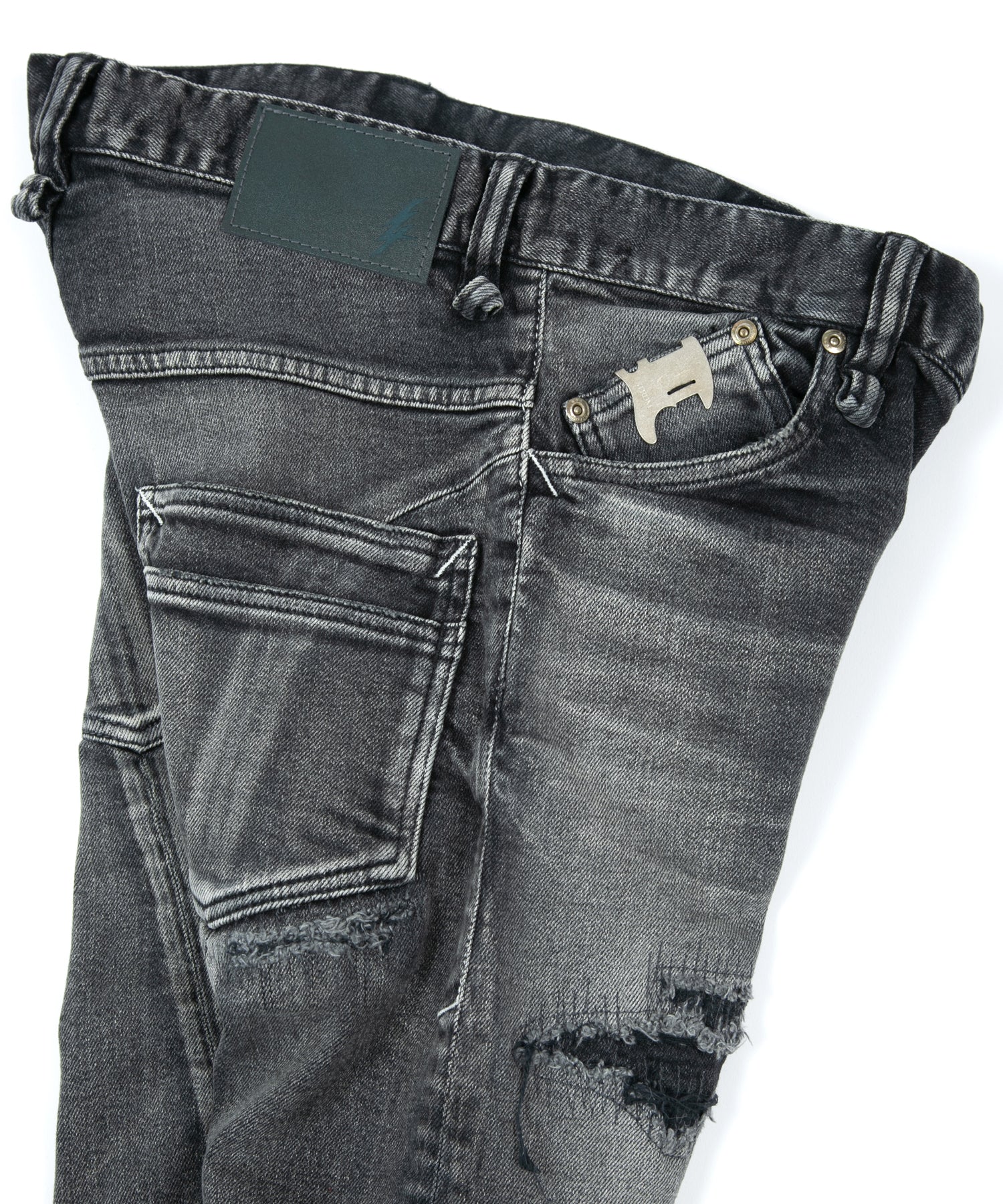 Load image into Gallery viewer, 12.5oz Organic Cotton Stretch Denim Tight Straight Jeans USED CRASH & REPAIR PROCESSING - BLACK