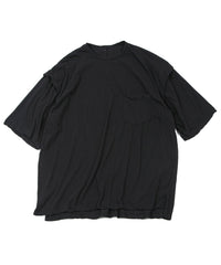画像をギャラリービューアに読み込む, 80/2 強撚天竺 オーバーサイズ レイヤード クルーネック T シャツ - BLACK