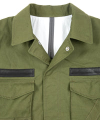 Load image into Gallery viewer, Japan Steer hide&French Military Dead Stock Poncho Combination Blouson - BLACK × KHAKI