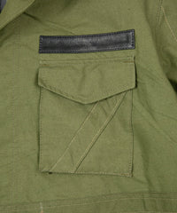 Load image into Gallery viewer, Japan Steer hide&French Military Dead Stock Poncho Combination Blouson - BLACK × KHAKI