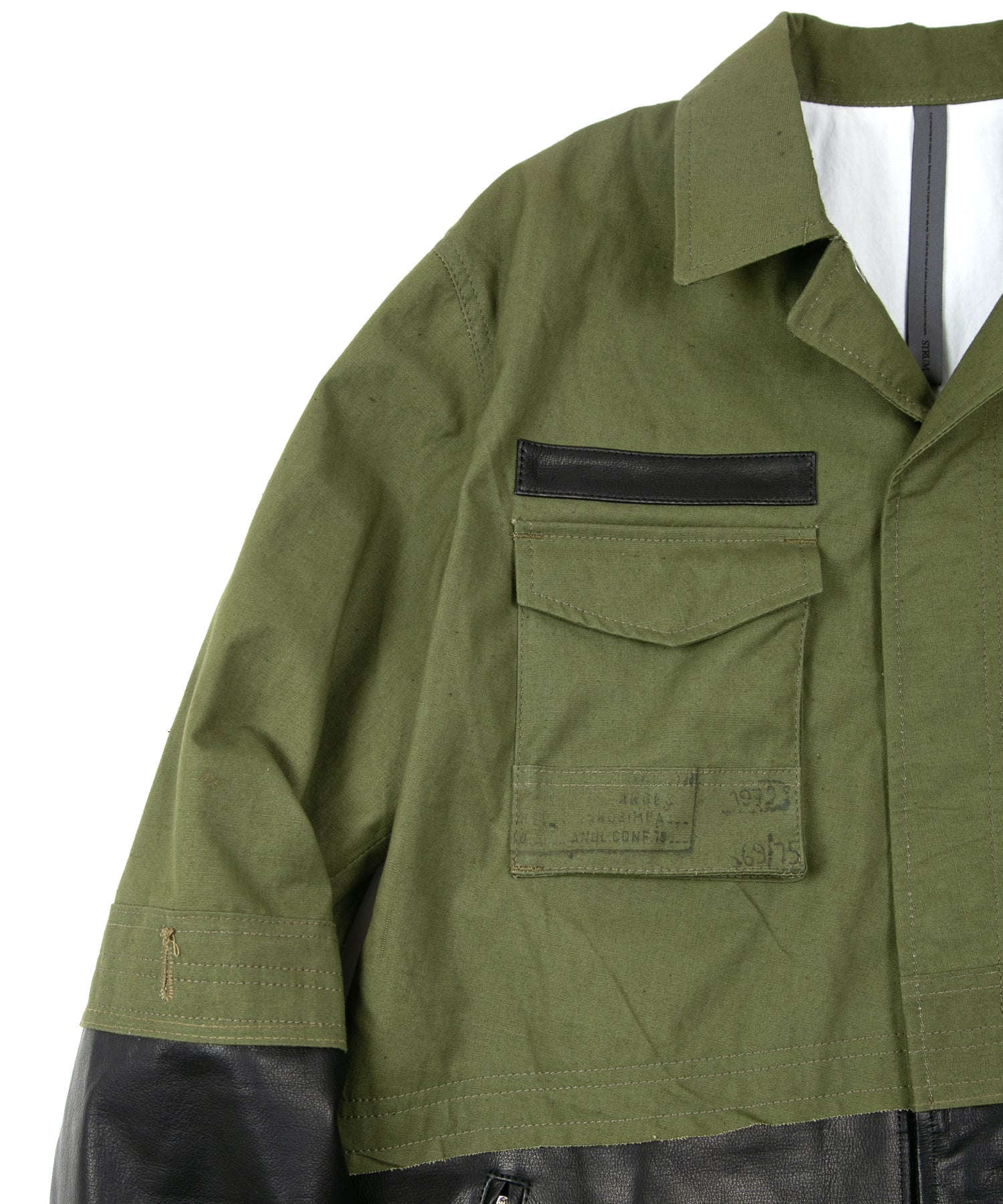 Load image into Gallery viewer, Japan Steer hide&French Military Dead Stock Poncho Combination Blouson - BLACK × KHAKI
