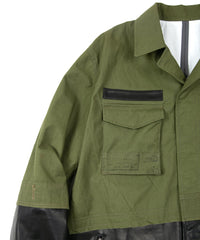 Load image into Gallery viewer, Japan Steer hide&French Military Dead Stock Poncho Combination Blouson - BLACK × KHAKI