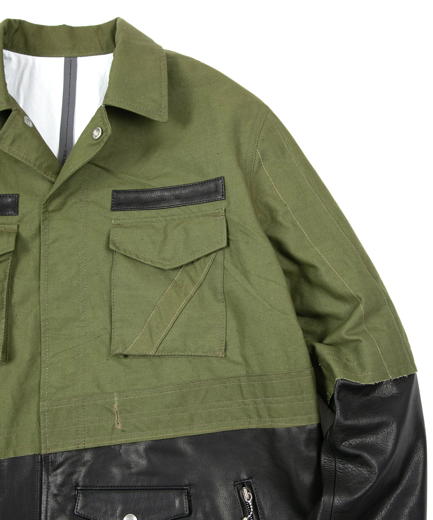 Load image into Gallery viewer, Japan Steer hide&French Military Dead Stock Poncho Combination Blouson - BLACK × KHAKI