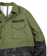 Load image into Gallery viewer, Japan Steer hide&French Military Dead Stock Poncho Combination Blouson - BLACK × KHAKI