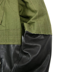 Load image into Gallery viewer, Japan Steer hide&French Military Dead Stock Poncho Combination Blouson - BLACK × KHAKI