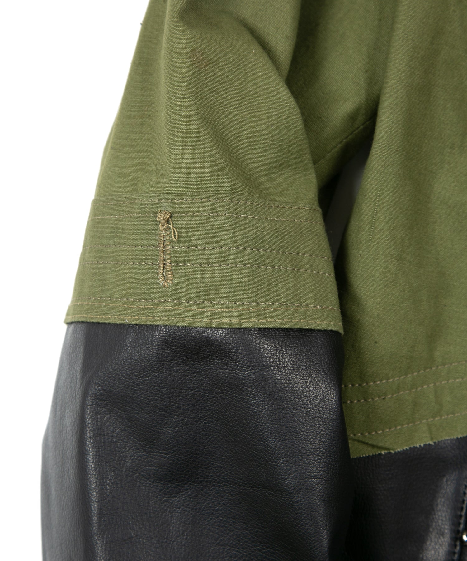Load image into Gallery viewer, Japan Steer hide&French Military Dead Stock Poncho Combination Blouson - BLACK × KHAKI