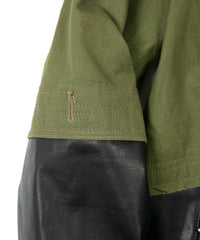 Load image into Gallery viewer, Japan Steer hide&French Military Dead Stock Poncho Combination Blouson - BLACK × KHAKI