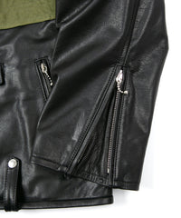 Load image into Gallery viewer, Japan Steer hide&French Military Dead Stock Poncho Combination Blouson - BLACK × KHAKI