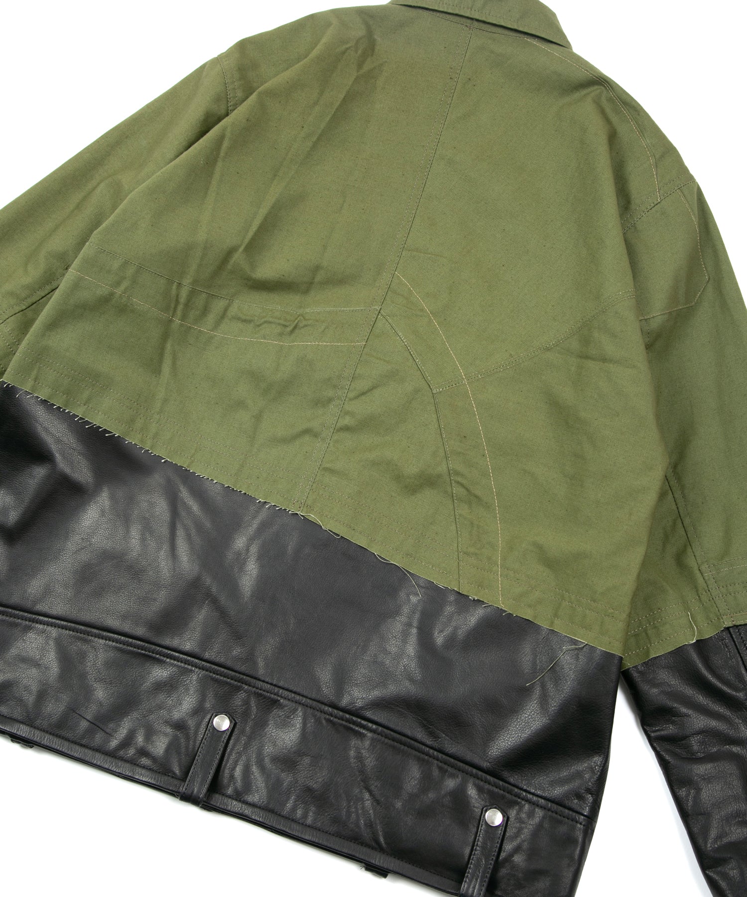 Load image into Gallery viewer, Japan Steer hide&French Military Dead Stock Poncho Combination Blouson - BLACK × KHAKI