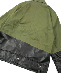 Load image into Gallery viewer, Japan Steer hide&French Military Dead Stock Poncho Combination Blouson - BLACK × KHAKI