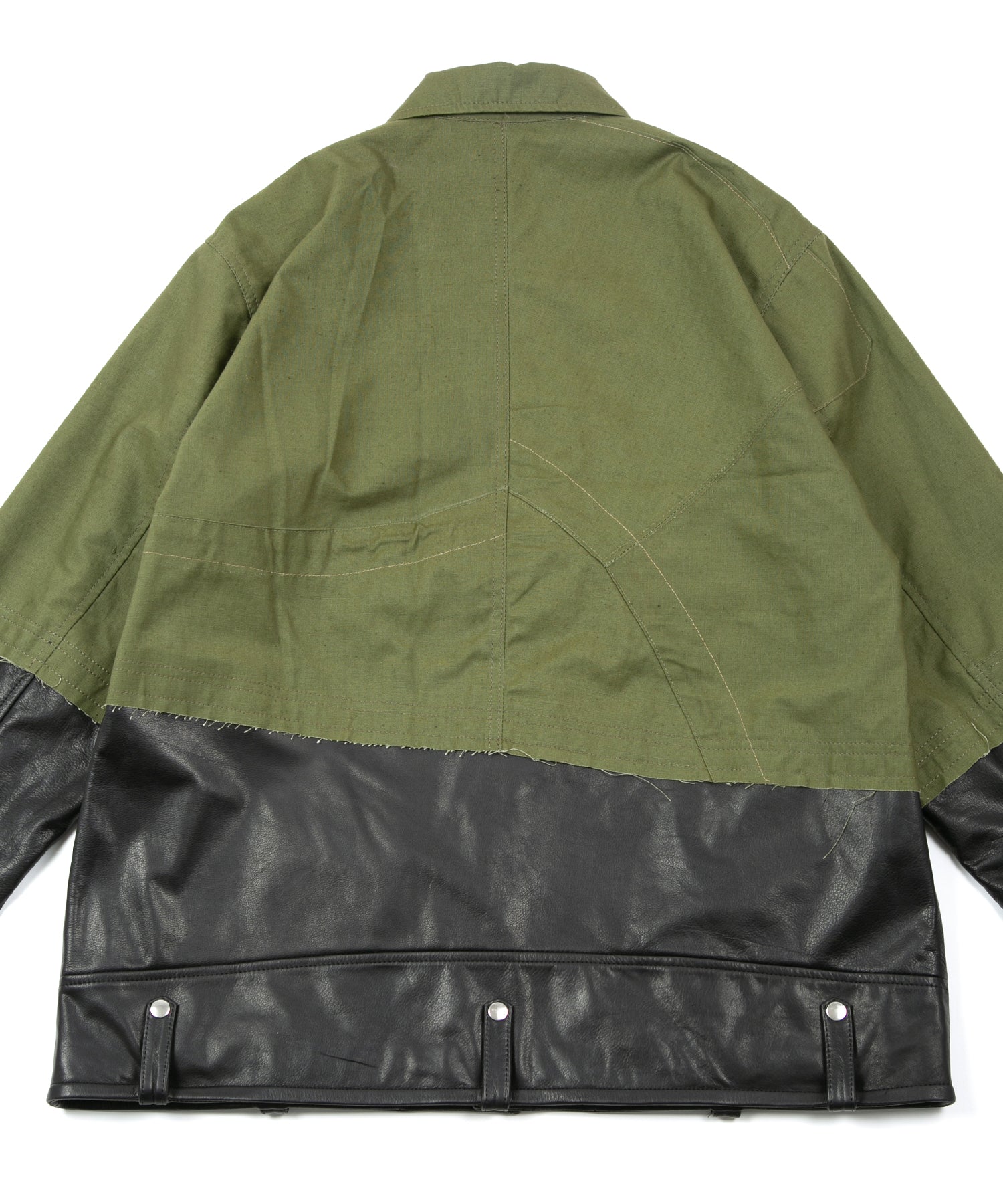 Load image into Gallery viewer, Japan Steer hide&French Military Dead Stock Poncho Combination Blouson - BLACK × KHAKI