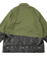 Load image into Gallery viewer, Japan Steer hide&French Military Dead Stock Poncho Combination Blouson - BLACK × KHAKI