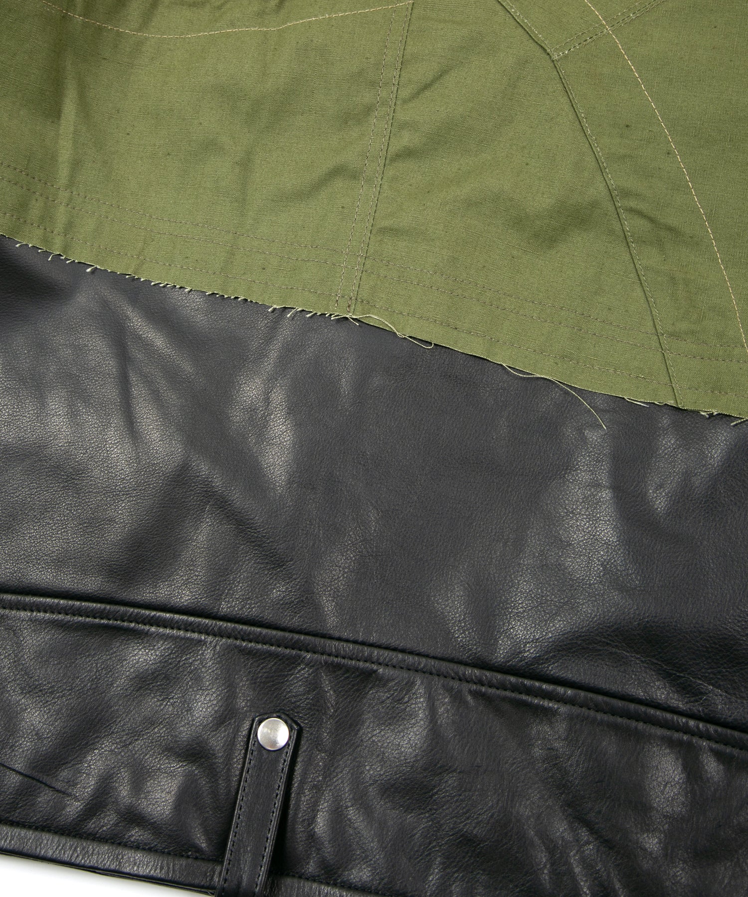 Load image into Gallery viewer, Japan Steer hide&French Military Dead Stock Poncho Combination Blouson - BLACK × KHAKI