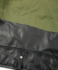 Load image into Gallery viewer, Japan Steer hide&French Military Dead Stock Poncho Combination Blouson - BLACK × KHAKI