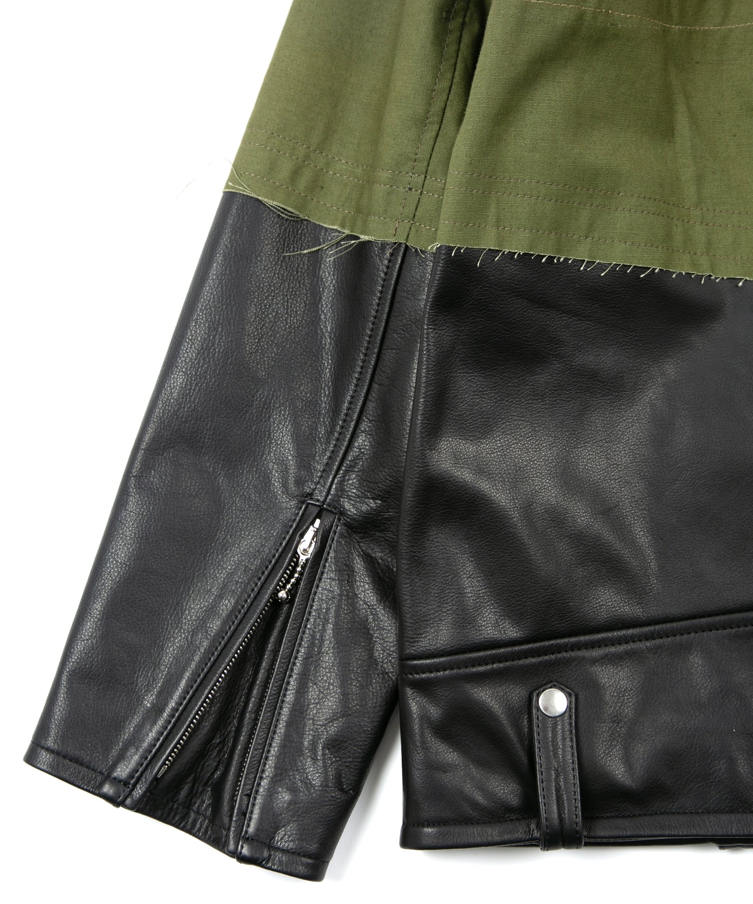 Load image into Gallery viewer, Japan Steer hide&French Military Dead Stock Poncho Combination Blouson - BLACK × KHAKI