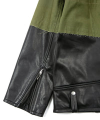 Load image into Gallery viewer, Japan Steer hide&French Military Dead Stock Poncho Combination Blouson - BLACK × KHAKI