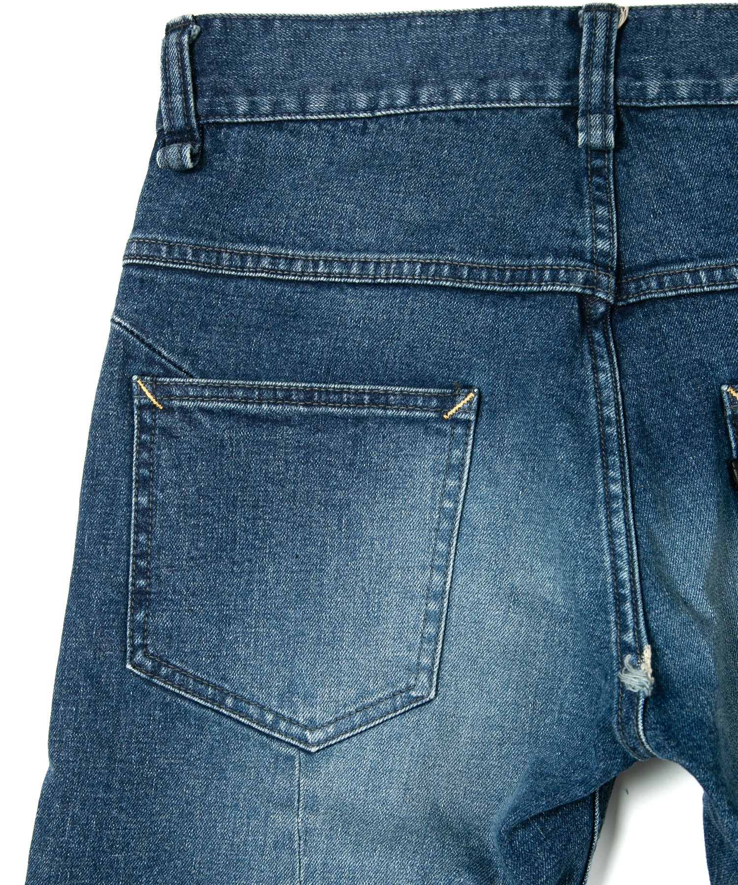Load image into Gallery viewer, 12.5oz Organic Cotton Stretch Denim "TIGHT JOE" Tight Straight Jeans USED PROCESSING & LEATHER W KNEES , POCKET / INDIGO