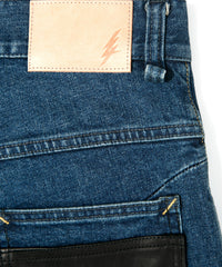 Load image into Gallery viewer, 12.5oz Organic Cotton Stretch Denim "TIGHT JOE" Tight Straight Jeans USED PROCESSING & LEATHER W KNEES , POCKET / INDIGO