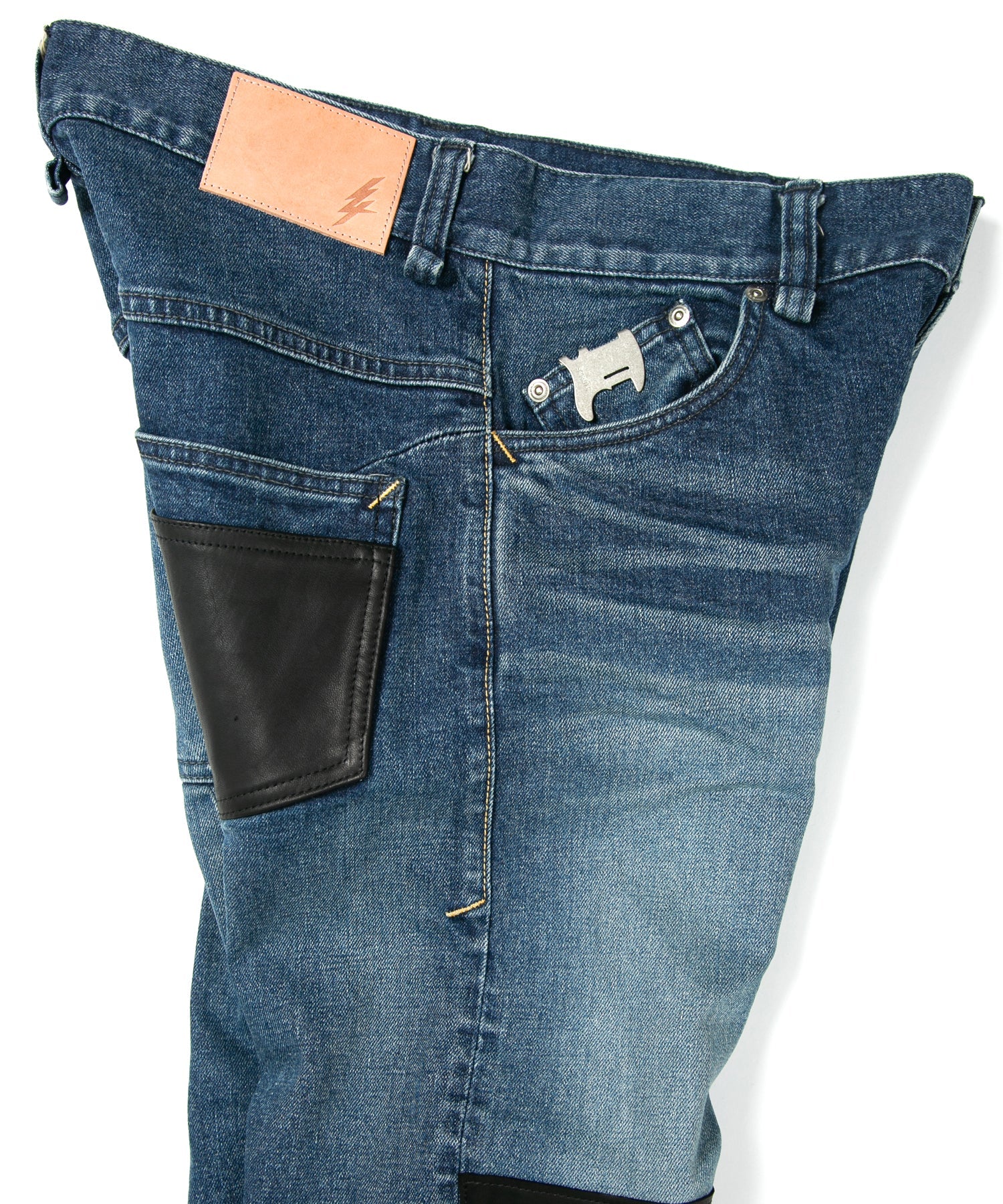 Load image into Gallery viewer, 12.5oz Organic Cotton Stretch Denim "TIGHT JOE" Tight Straight Jeans USED PROCESSING & LEATHER W KNEES , POCKET / INDIGO