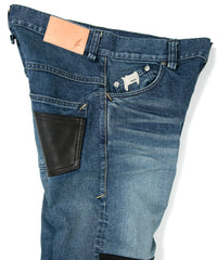 Load image into Gallery viewer, 12.5oz Organic Cotton Stretch Denim "TIGHT JOE" Tight Straight Jeans USED PROCESSING & LEATHER W KNEES , POCKET / INDIGO