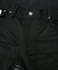 Load image into Gallery viewer, 11oz Organic Cotton Stretch Denim "TIGHT JOE" Tight Straight Jeans ONE WASH & LEATHER W KNEES , POCKET / BLACK