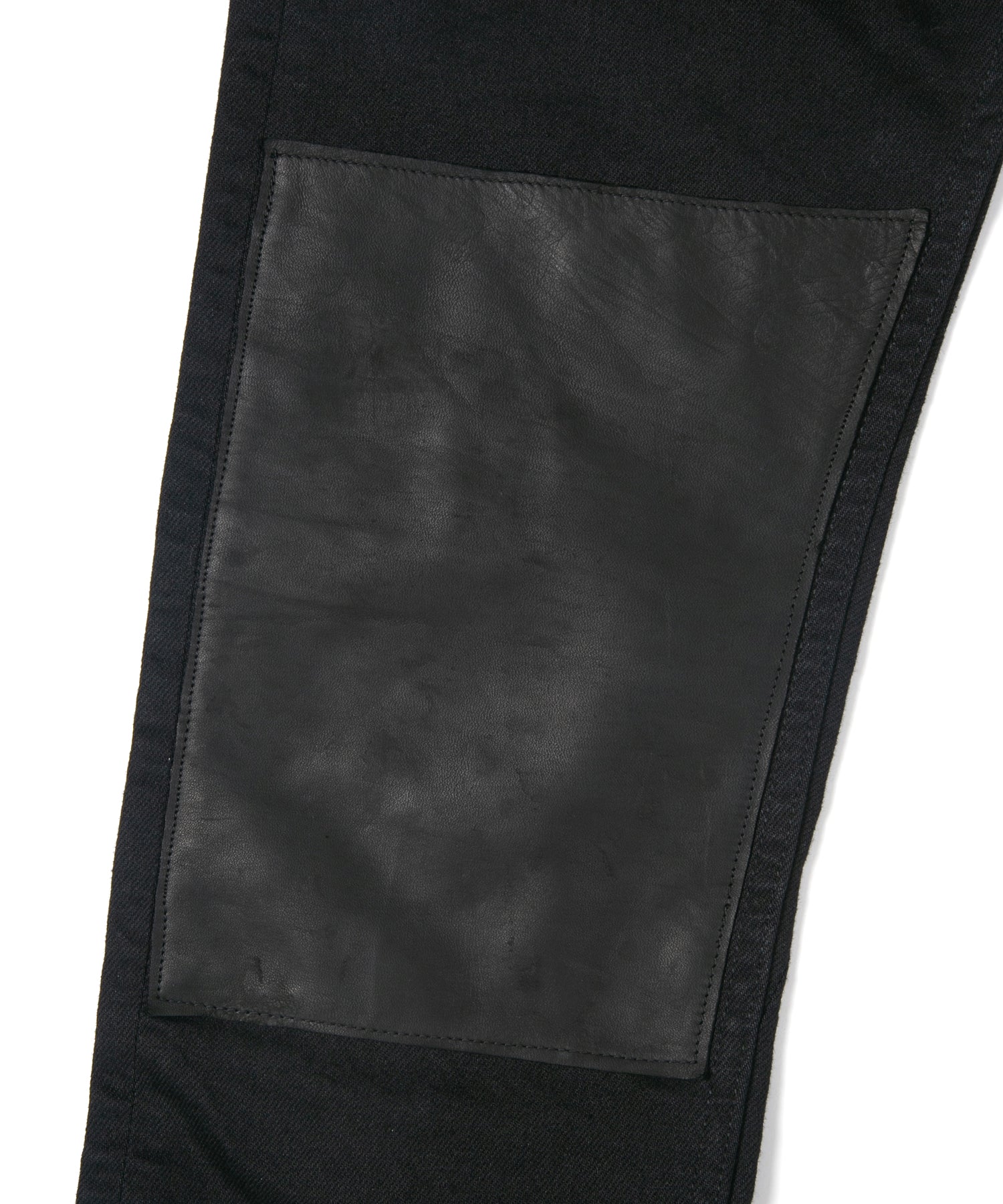 Load image into Gallery viewer, 11oz Organic Cotton Stretch Denim "TIGHT JOE" Tight Straight Jeans ONE WASH & LEATHER W KNEES , POCKET / BLACK