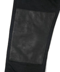 Load image into Gallery viewer, 11oz Organic Cotton Stretch Denim "TIGHT JOE" Tight Straight Jeans ONE WASH & LEATHER W KNEES , POCKET / BLACK
