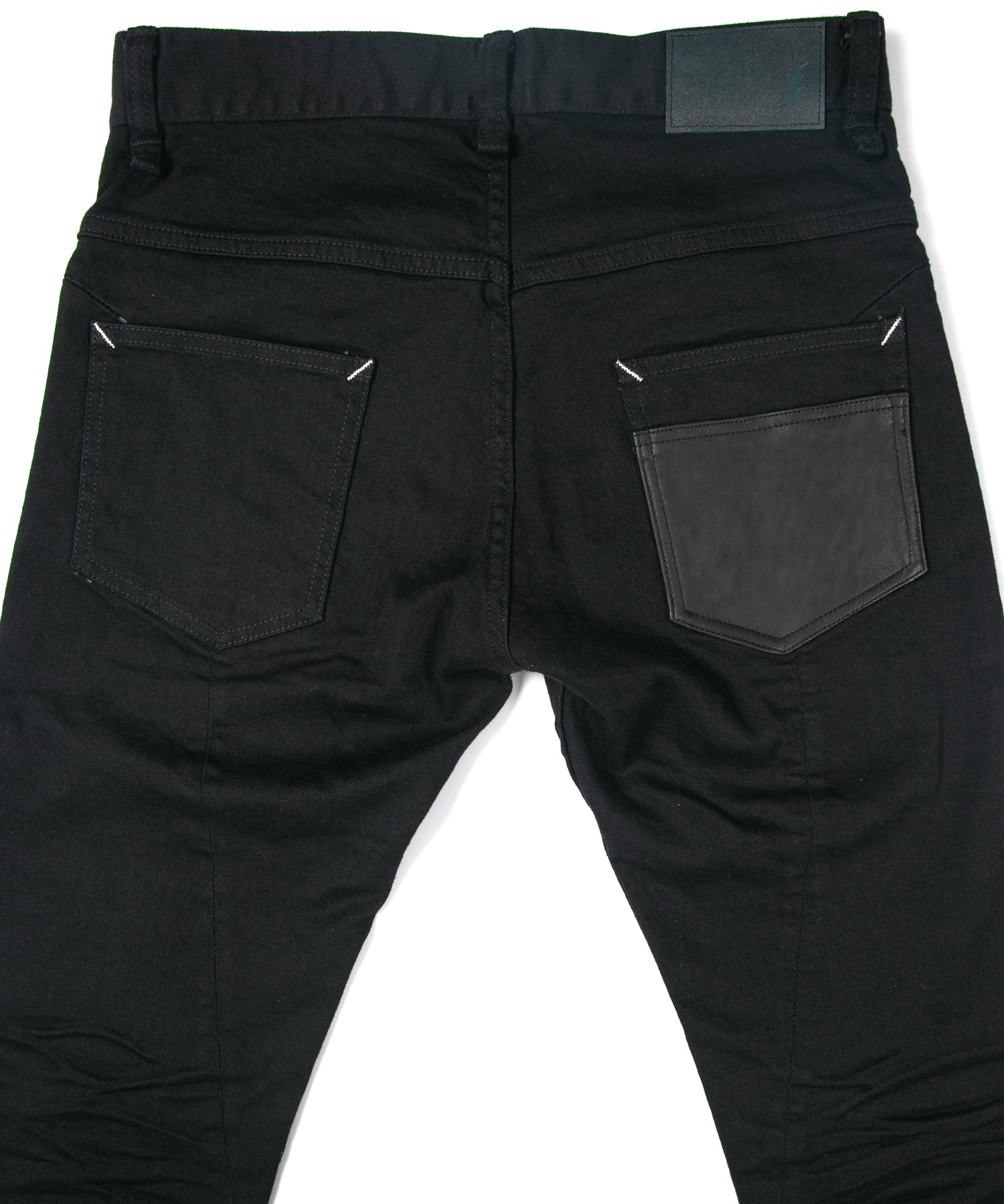 Load image into Gallery viewer, 11oz Organic Cotton Stretch Denim "TIGHT JOE" Tight Straight Jeans ONE WASH & LEATHER W KNEES , POCKET / BLACK
