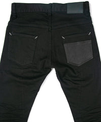 Load image into Gallery viewer, 11oz Organic Cotton Stretch Denim "TIGHT JOE" Tight Straight Jeans ONE WASH & LEATHER W KNEES , POCKET / BLACK