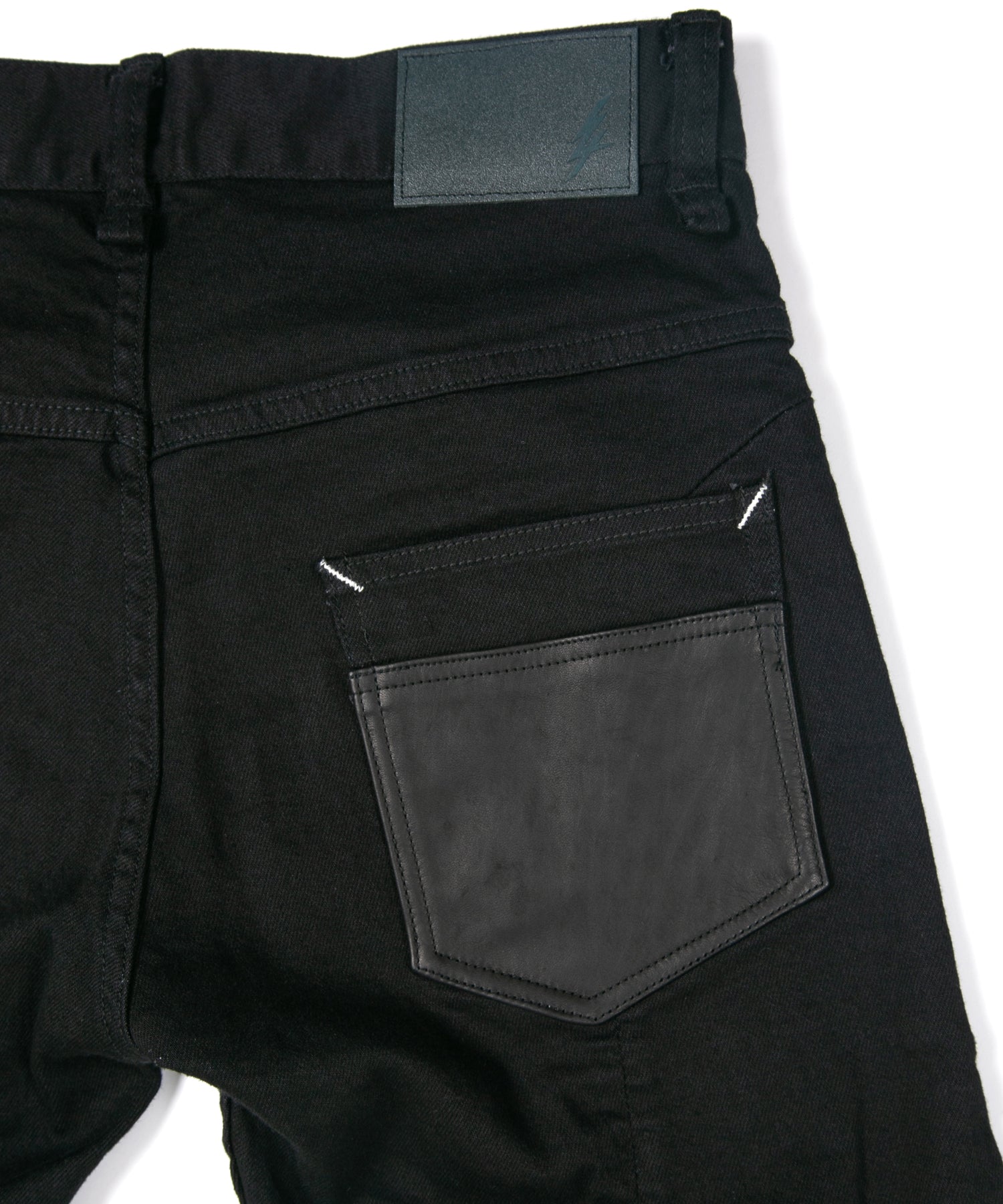 Load image into Gallery viewer, 11oz Organic Cotton Stretch Denim "TIGHT JOE" Tight Straight Jeans ONE WASH & LEATHER W KNEES , POCKET / BLACK