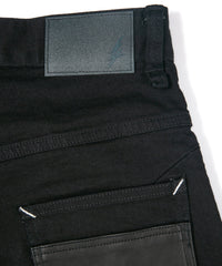 Load image into Gallery viewer, 11oz Organic Cotton Stretch Denim "TIGHT JOE" Tight Straight Jeans ONE WASH & LEATHER W KNEES , POCKET / BLACK