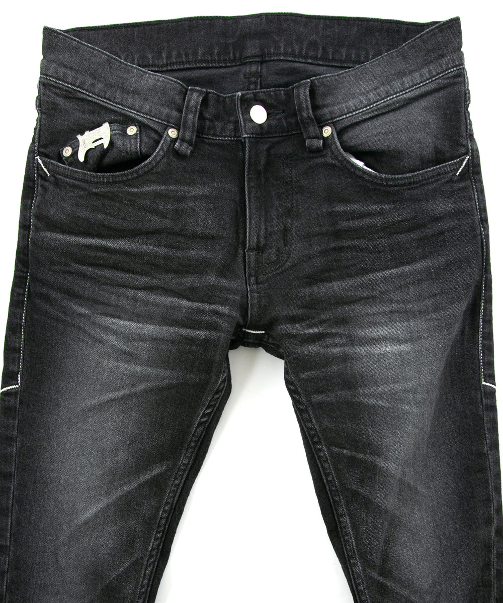 11oz オーガニックコットン SKINNY JOHN ストレッチデニム スキニー ユーズド加工 - BLACK – STRUM OFFICIAL