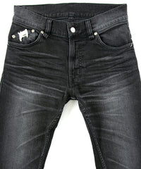 Load image into Gallery viewer, 11oz Organic Cotton Stretch Denim "TIGHT JOE" Tight Straight Jeans USED PROCESSING / BLACK