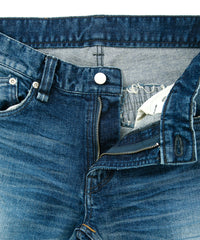 画像をギャラリービューアに読み込む, 12.5oz オーガニックコットン ストレッチデニム TIGHT JOE タイトストレート クラッシュ + リペア - INDIGO
