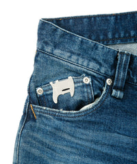 画像をギャラリービューアに読み込む, 12.5oz オーガニックコットン ストレッチデニム TIGHT JOE タイトストレート クラッシュ + リペア - INDIGO