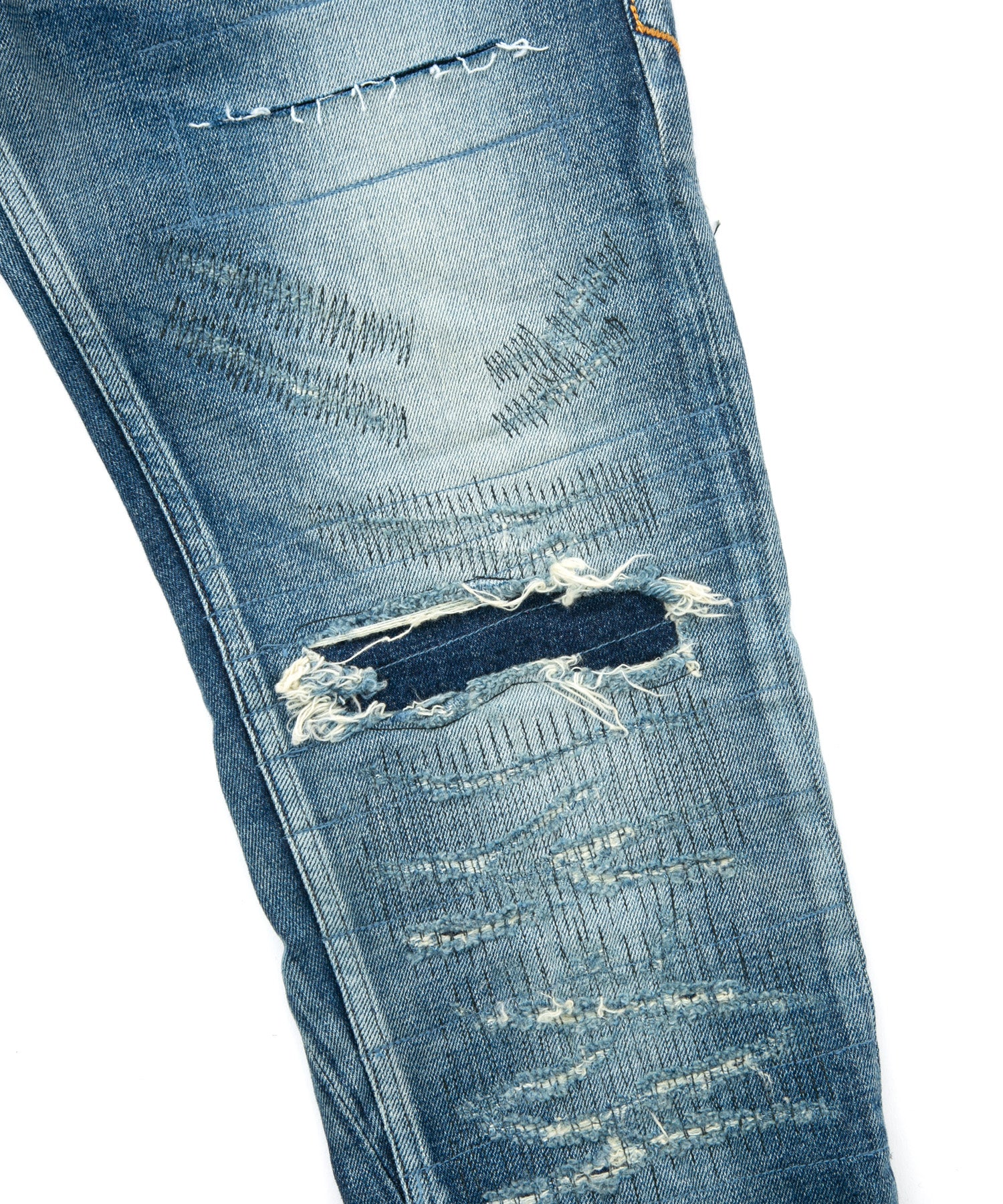 画像をギャラリービューアに読み込む, 12.5oz オーガニックコットン ストレッチデニム TIGHT JOE タイトストレート クラッシュ + リペア - INDIGO