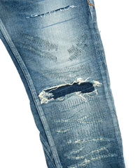画像をギャラリービューアに読み込む, 12.5oz オーガニックコットン ストレッチデニム TIGHT JOE タイトストレート クラッシュ + リペア - INDIGO