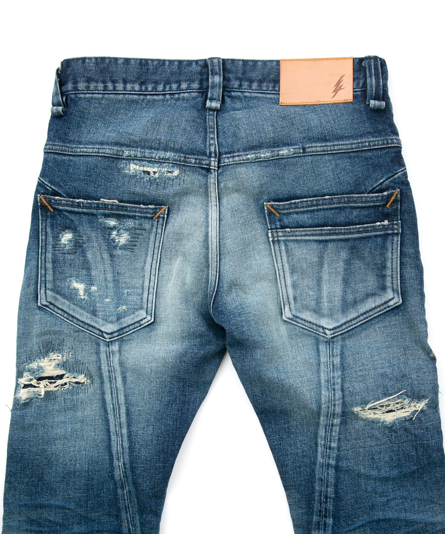 画像をギャラリービューアに読み込む, 12.5oz オーガニックコットン ストレッチデニム TIGHT JOE タイトストレート クラッシュ + リペア - INDIGO